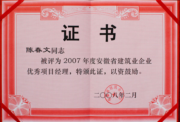 企业优秀项目经理称号